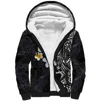 Hawaiian Hibiscus and Plumeria Polynesian Tribal Tattoo Sherpa Hoodie Black Color LT03 Unisex Black - Polynesian Pride