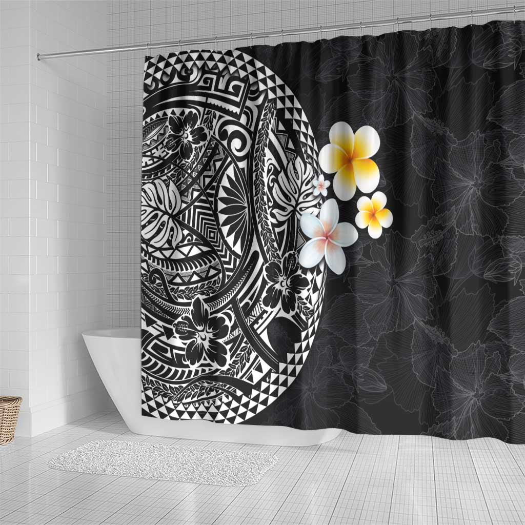 Hawaiian Hibiscus and Plumeria Polynesian Tribal Tattoo Shower Curtain Black Color LT03 - Polynesian Pride