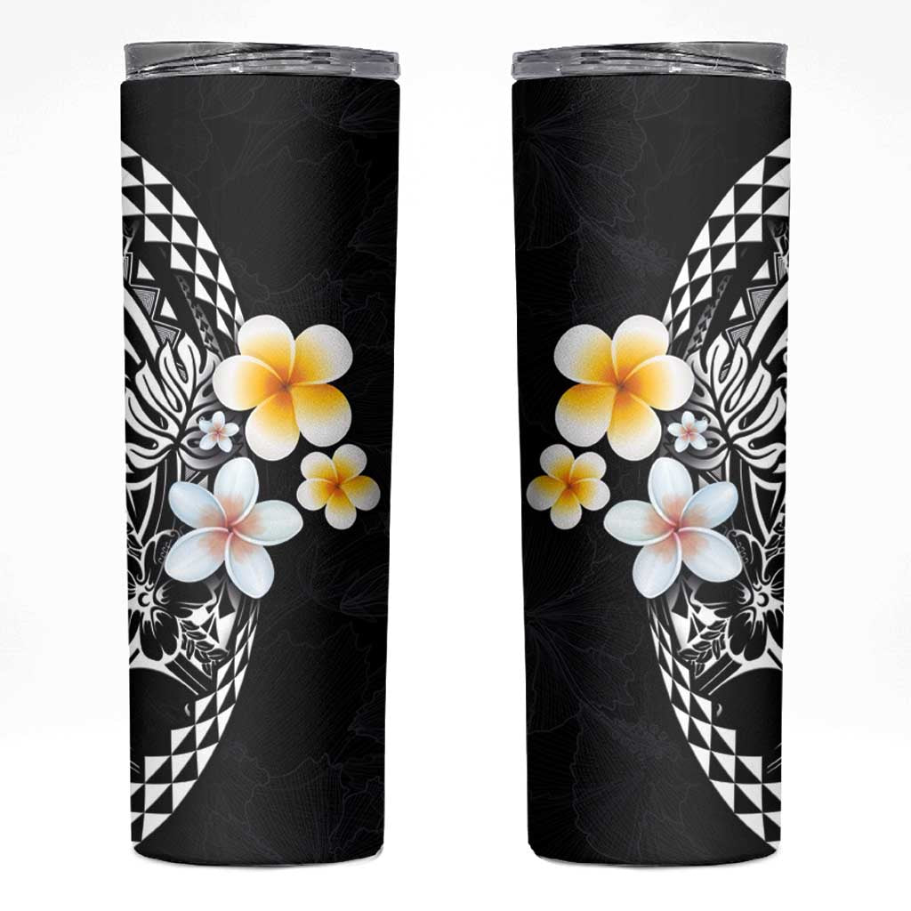 Hawaiian Hibiscus and Plumeria Polynesian Tribal Tattoo Skinny Tumbler Black Color LT03 Black - Polynesian Pride