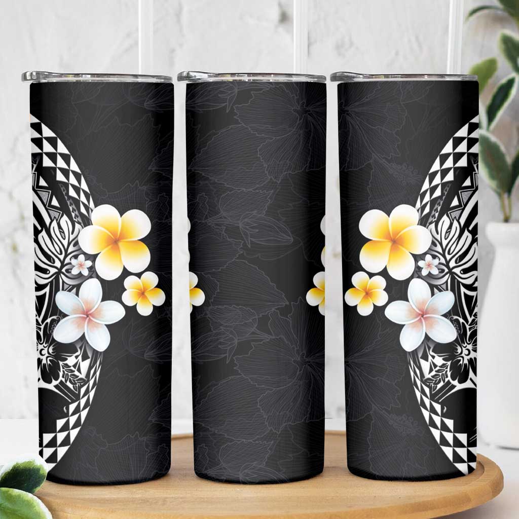 Hawaiian Hibiscus and Plumeria Polynesian Tribal Tattoo Skinny Tumbler Black Color LT03 - Polynesian Pride