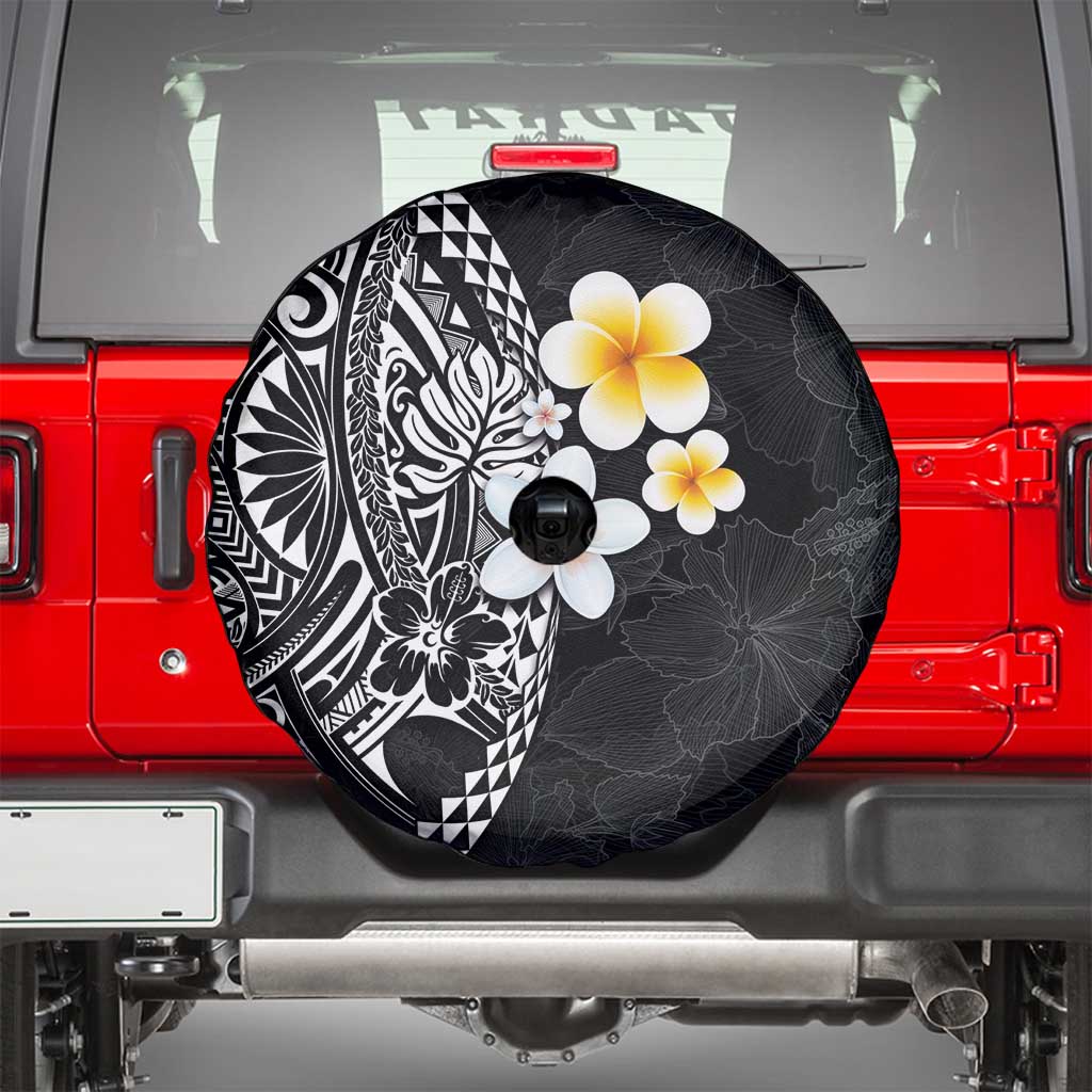 Hawaiian Hibiscus and Plumeria Polynesian Tribal Tattoo Spare Tire Cover Black Color LT03 - Polynesian Pride