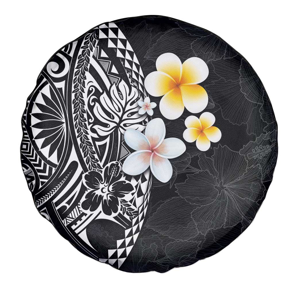 Hawaiian Hibiscus and Plumeria Polynesian Tribal Tattoo Spare Tire Cover Black Color LT03 - Polynesian Pride