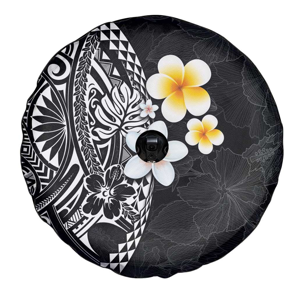 Hawaiian Hibiscus and Plumeria Polynesian Tribal Tattoo Spare Tire Cover Black Color LT03 - Polynesian Pride