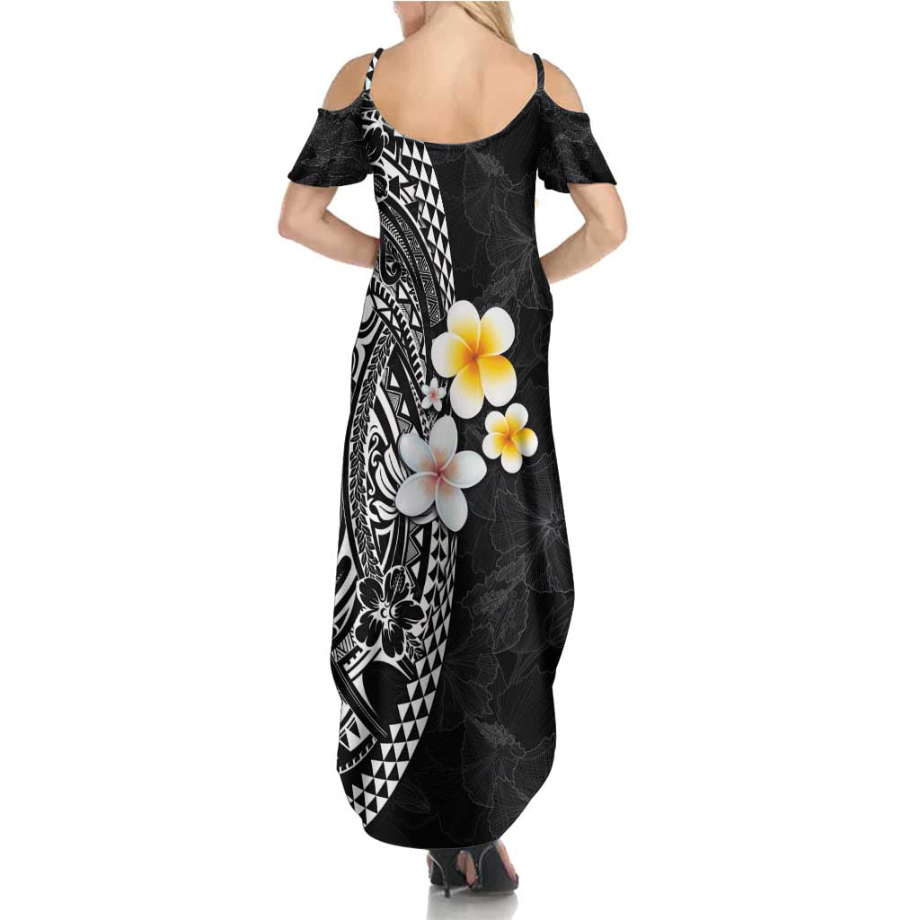 Hawaiian Hibiscus and Plumeria Polynesian Tribal Tattoo Summer Maxi Dress Black Color LT03 - Polynesian Pride