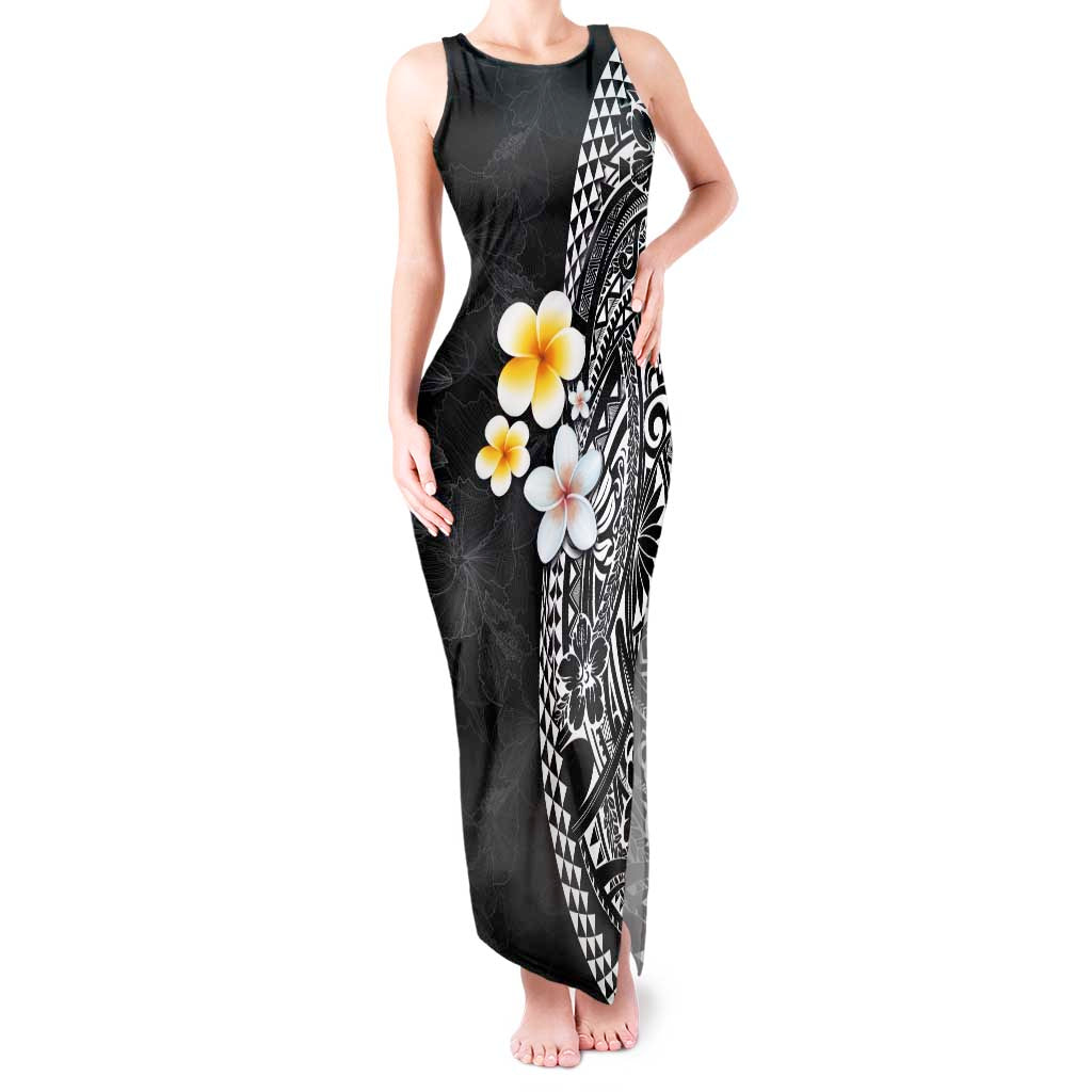 Hawaiian Hibiscus and Plumeria Polynesian Tribal Tattoo Tank Maxi Dress Black Color LT03 Women Black - Polynesian Pride
