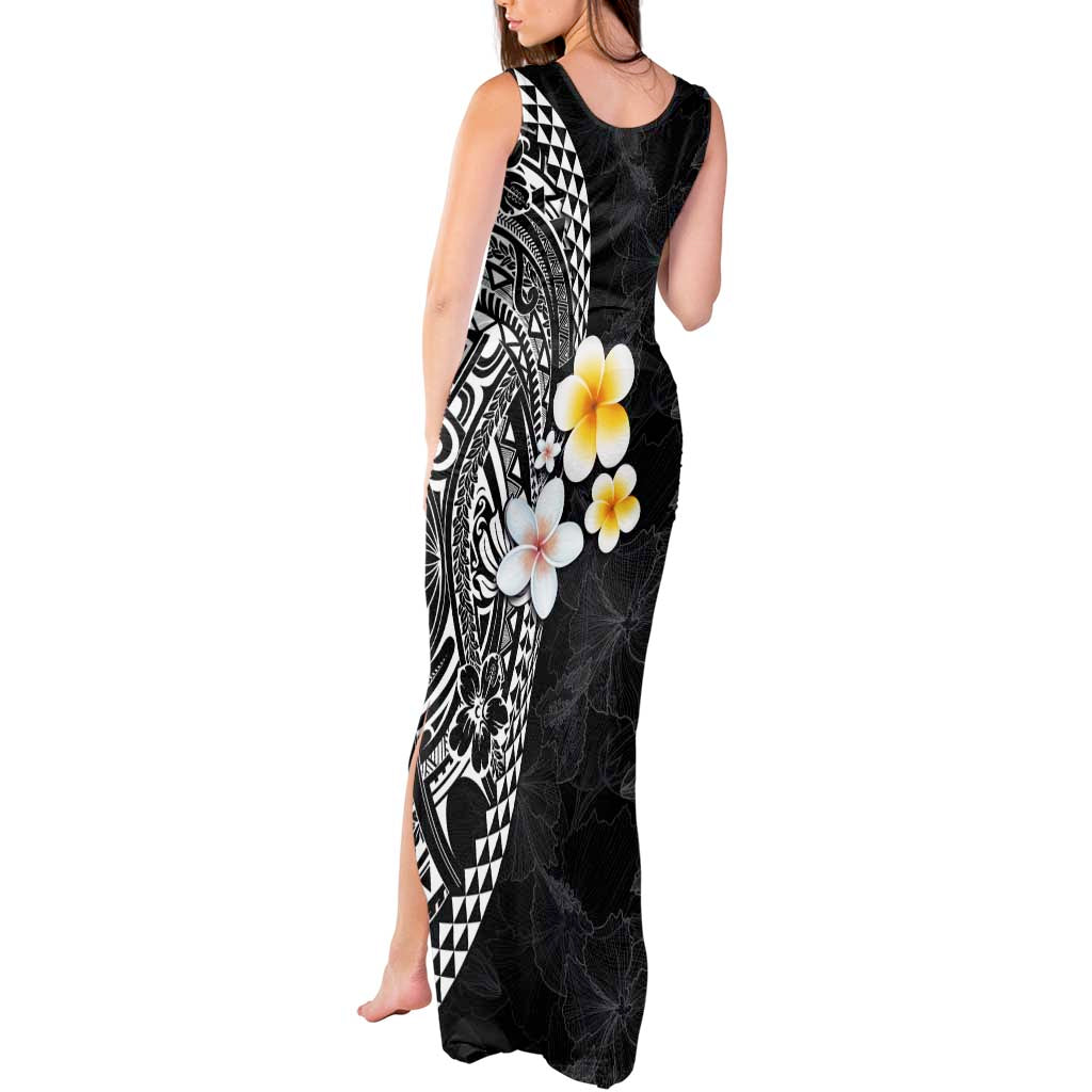 Hawaiian Hibiscus and Plumeria Polynesian Tribal Tattoo Tank Maxi Dress Black Color LT03 - Polynesian Pride
