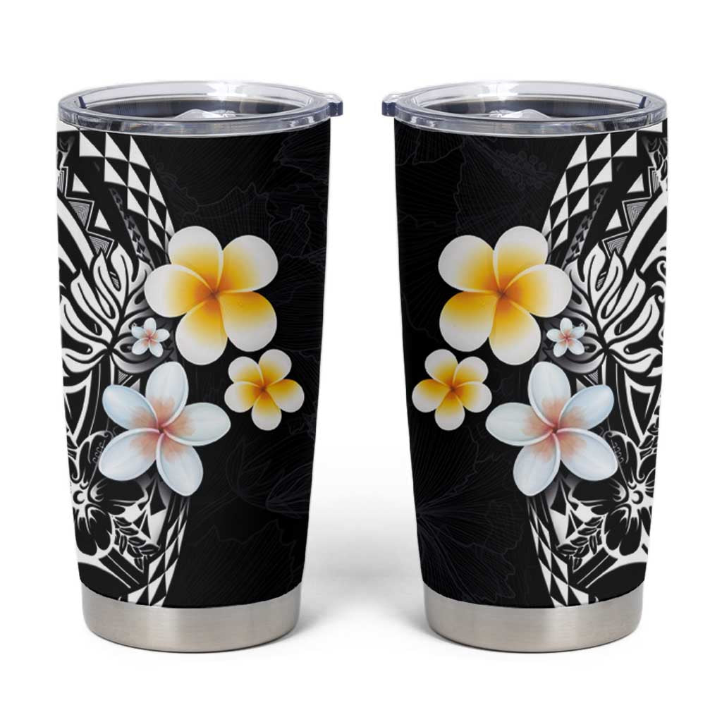 Hawaiian Hibiscus and Plumeria Polynesian Tribal Tattoo Tumbler Cup Black Color LT03 Black - Polynesian Pride