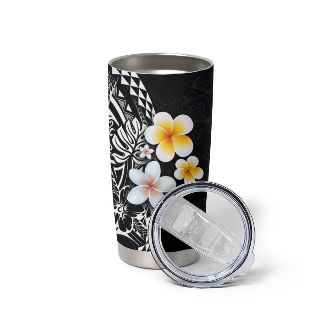 Hawaiian Hibiscus and Plumeria Polynesian Tribal Tattoo Tumbler Cup Black Color LT03 - Polynesian Pride