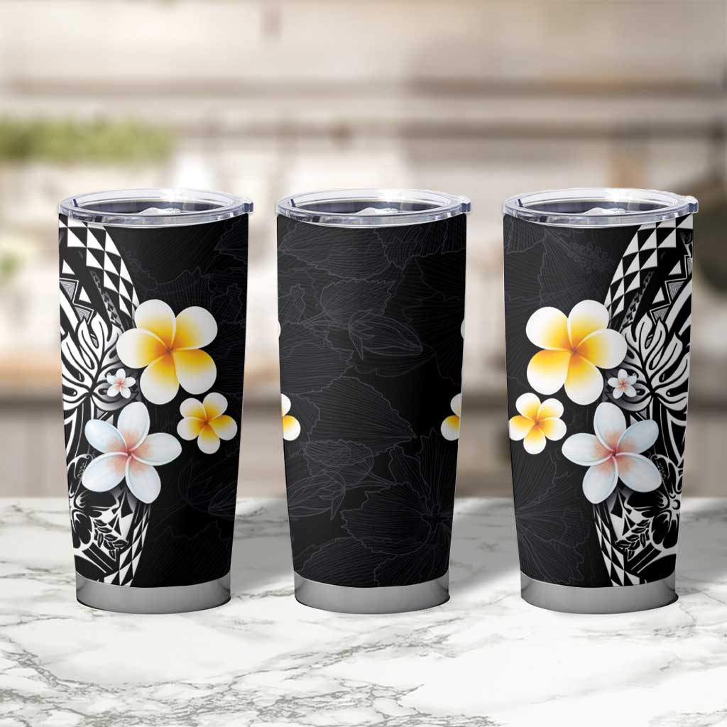 Hawaiian Hibiscus and Plumeria Polynesian Tribal Tattoo Tumbler Cup Black Color LT03 - Polynesian Pride