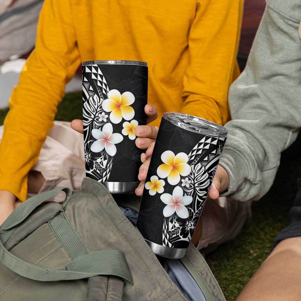 Hawaiian Hibiscus and Plumeria Polynesian Tribal Tattoo Tumbler Cup Black Color LT03 - Polynesian Pride
