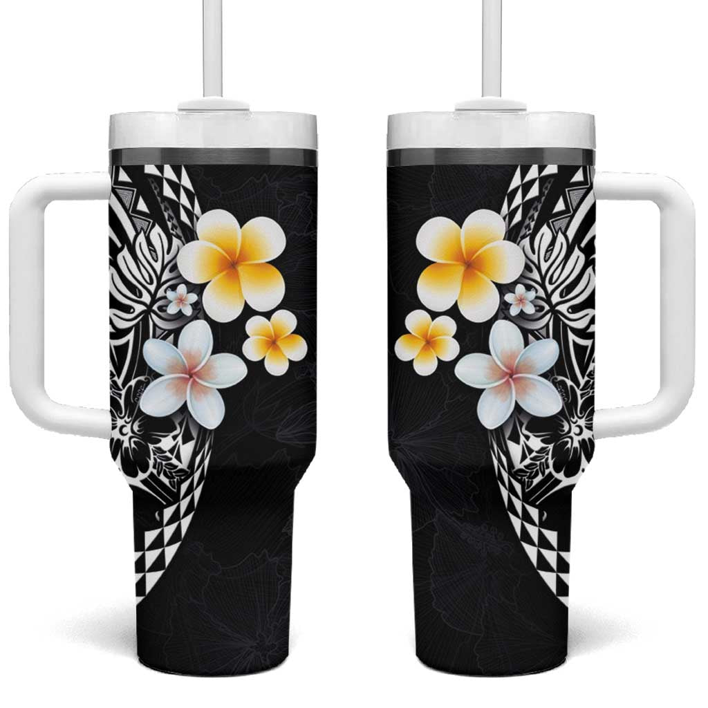 Hawaiian Hibiscus and Plumeria Polynesian Tribal Tattoo Tumbler With Handle Black Color LT03 One Size: 40 oz Black - Polynesian Pride