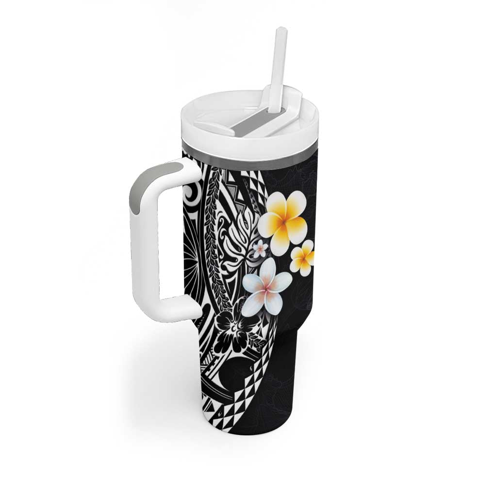 Hawaiian Hibiscus and Plumeria Polynesian Tribal Tattoo Tumbler With Handle Black Color LT03 - Polynesian Pride