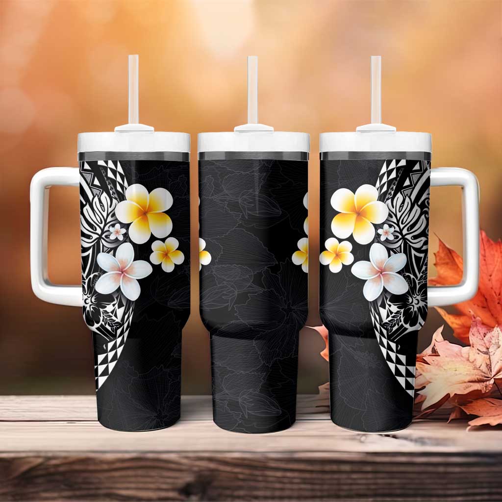 Hawaiian Hibiscus and Plumeria Polynesian Tribal Tattoo Tumbler With Handle Black Color LT03 - Polynesian Pride