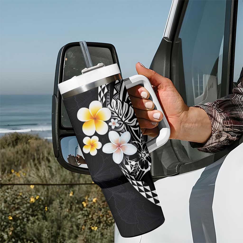 Hawaiian Hibiscus and Plumeria Polynesian Tribal Tattoo Tumbler With Handle Black Color LT03 - Polynesian Pride