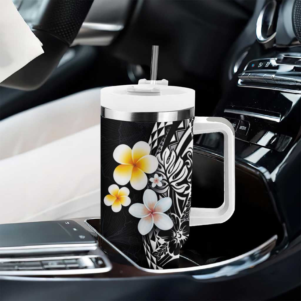 Hawaiian Hibiscus and Plumeria Polynesian Tribal Tattoo Tumbler With Handle Black Color LT03 - Polynesian Pride