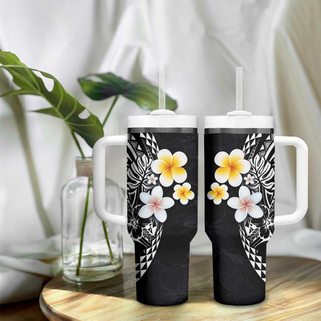 Hawaiian Hibiscus and Plumeria Polynesian Tribal Tattoo Tumbler With Handle Black Color LT03 - Polynesian Pride