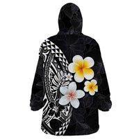 Hawaiian Hibiscus and Plumeria Polynesian Tribal Tattoo Wearable Blanket Hoodie Black Color LT03 - Polynesian Pride