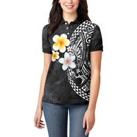 Hawaiian Hibiscus and Plumeria Polynesian Tribal Tattoo Women Polo Shirt Black Color LT03 - Polynesian Pride