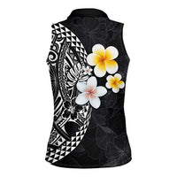 Hawaiian Hibiscus and Plumeria Polynesian Tribal Tattoo Women Sleeveless Polo Shirt Black Color LT03 - Polynesian Pride