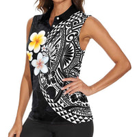 Hawaiian Hibiscus and Plumeria Polynesian Tribal Tattoo Women Sleeveless Polo Shirt Black Color LT03 - Polynesian Pride