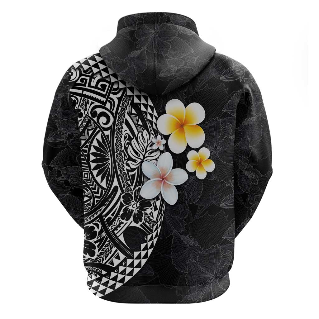 Hawaiian Hibiscus and Plumeria Polynesian Tribal Tattoo Zip Hoodie Black Color LT03 - Polynesian Pride