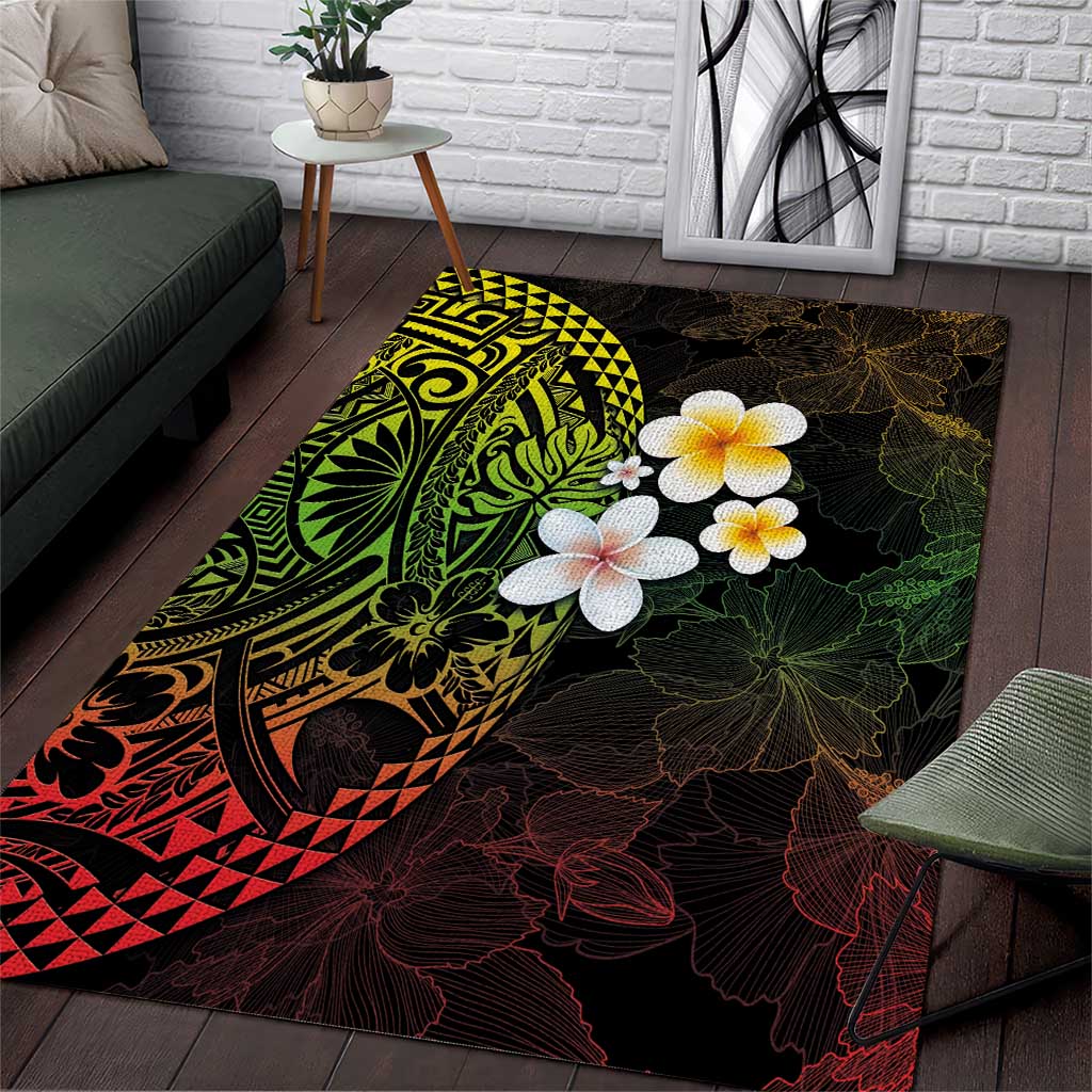 Hawaiian Hibiscus and Plumeria Polynesian Tribal Tattoo Area Rug Reggae Color LT03 Reggae - Polynesian Pride