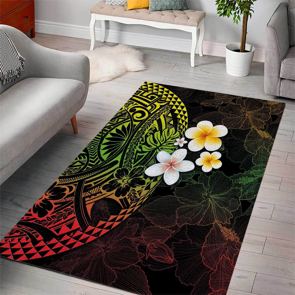 Hawaiian Hibiscus and Plumeria Polynesian Tribal Tattoo Area Rug Reggae Color LT03 - Polynesian Pride