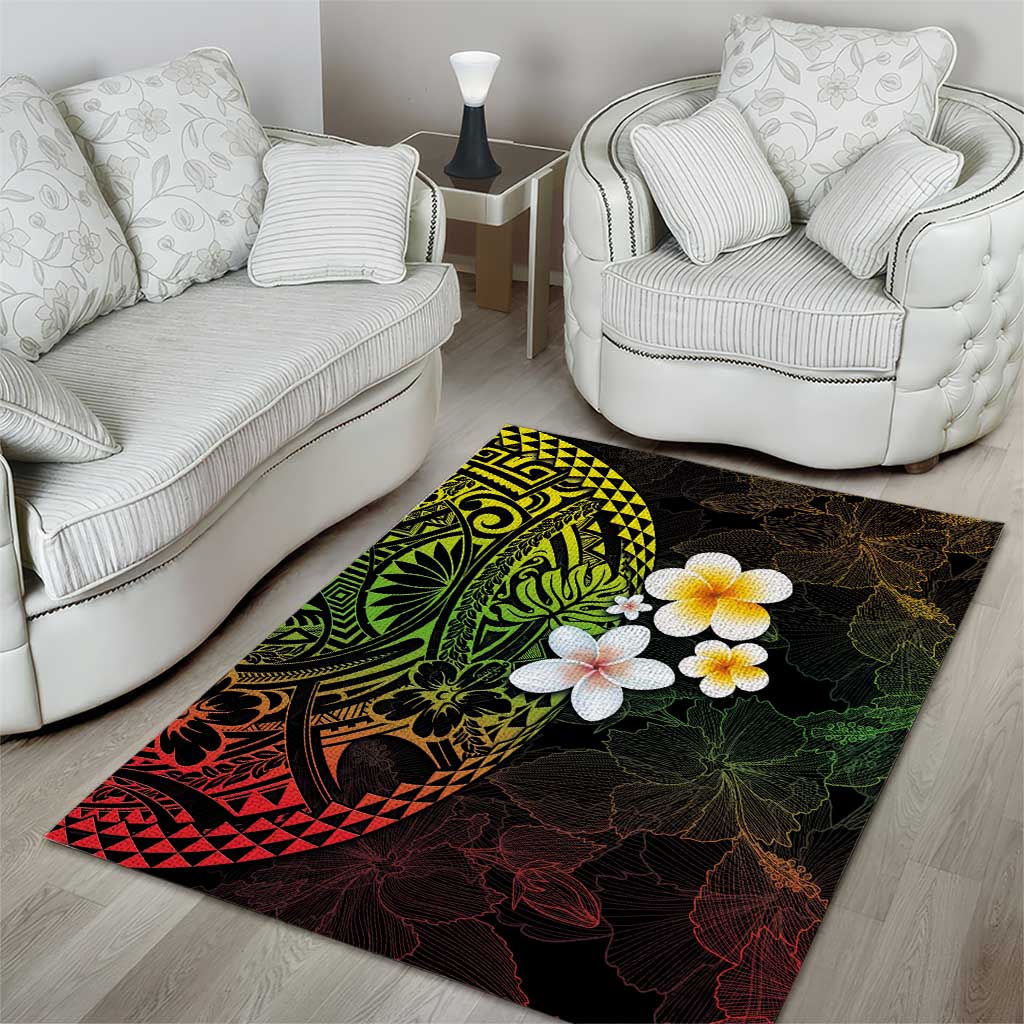 Hawaiian Hibiscus and Plumeria Polynesian Tribal Tattoo Area Rug Reggae Color LT03 - Polynesian Pride