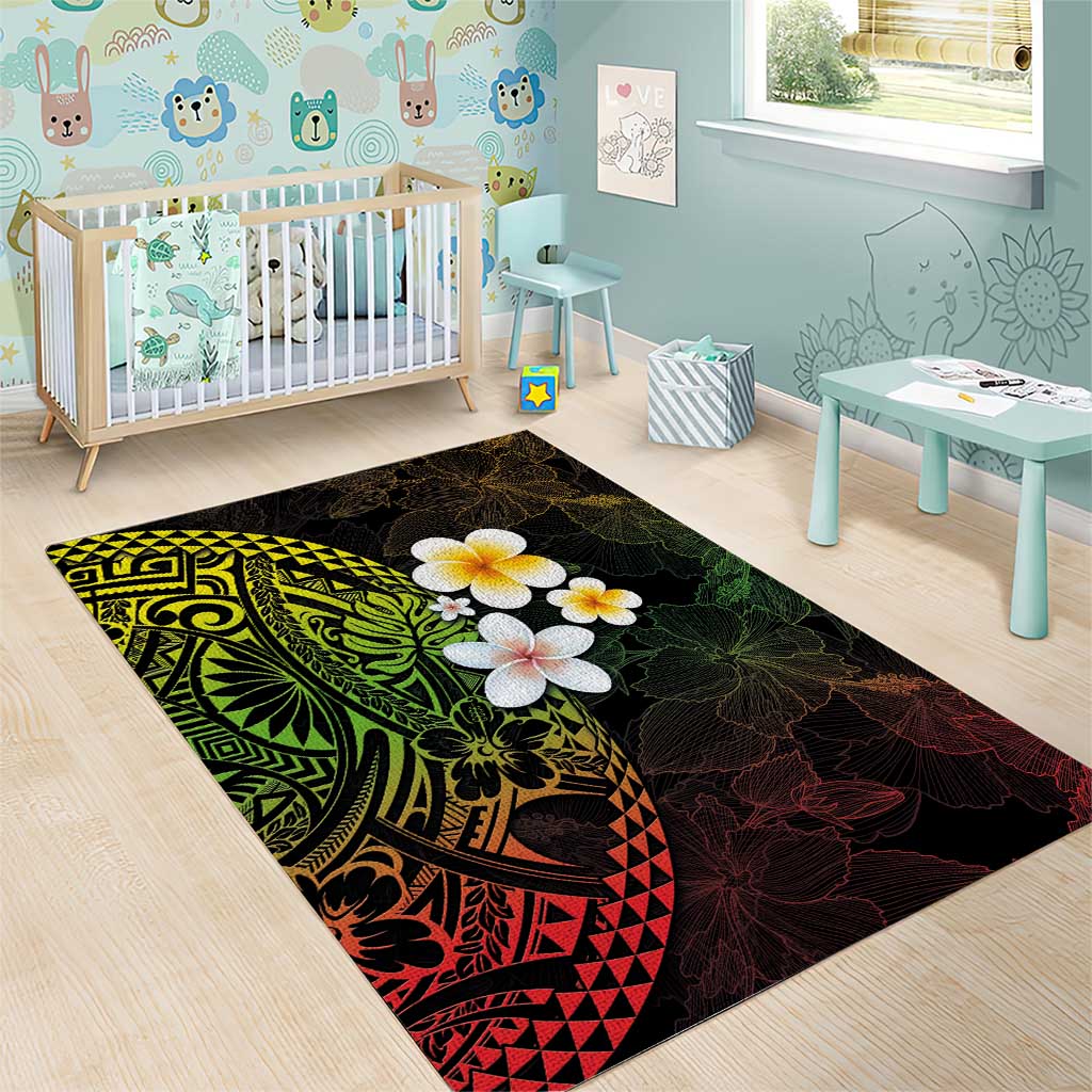 Hawaiian Hibiscus and Plumeria Polynesian Tribal Tattoo Area Rug Reggae Color LT03 - Polynesian Pride