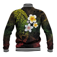 Hawaiian Hibiscus and Plumeria Polynesian Tribal Tattoo Baseball Jacket Reggae Color
