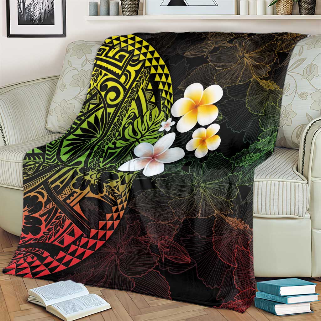 Hawaiian Hibiscus and Plumeria Polynesian Tribal Tattoo Blanket Reggae Color