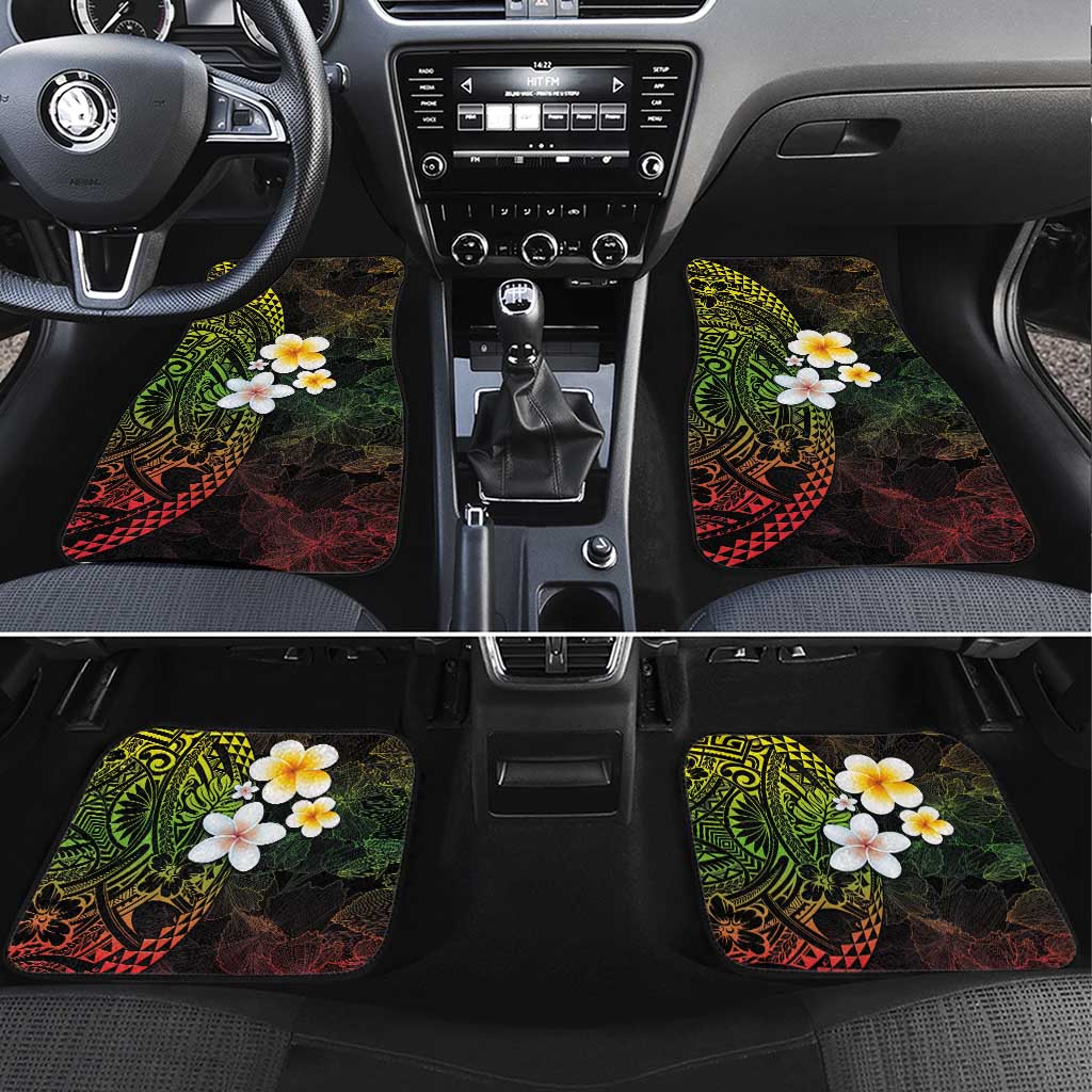 Hawaiian Hibiscus and Plumeria Polynesian Tribal Tattoo Car Mats Reggae Color LT03 Set 4pcs Reggae - Polynesian Pride