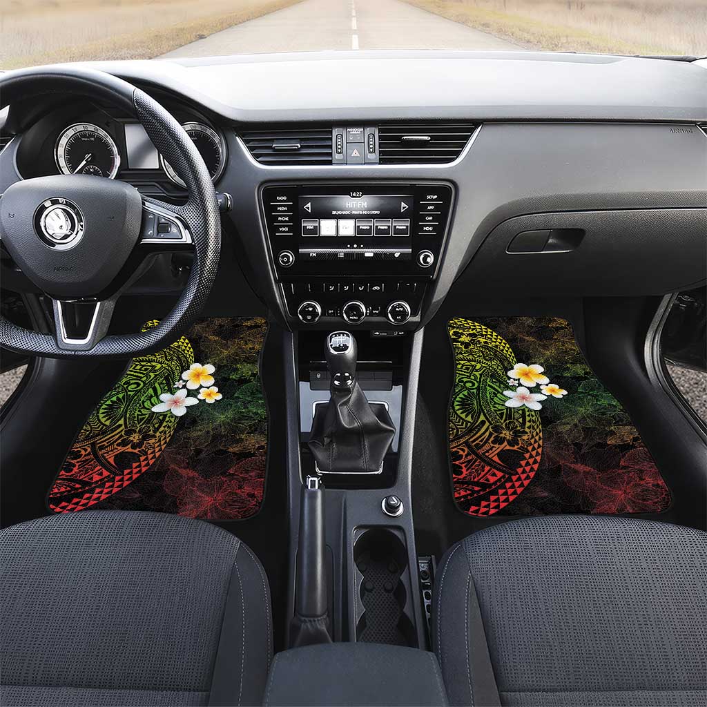 Hawaiian Hibiscus and Plumeria Polynesian Tribal Tattoo Car Mats Reggae Color LT03 Set 2pcs - Front Reggae - Polynesian Pride
