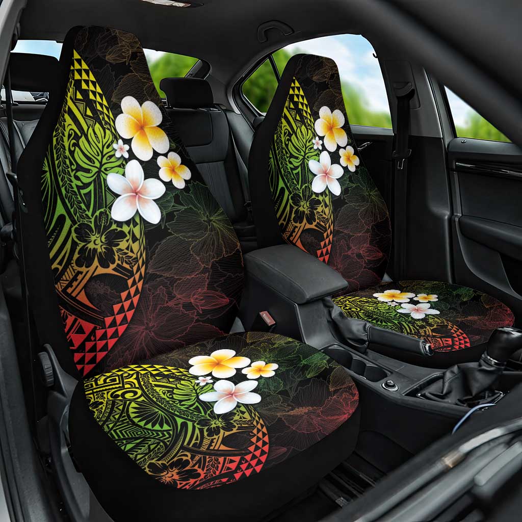 Hawaiian Hibiscus and Plumeria Polynesian Tribal Tattoo Car Seat Cover Reggae Color LT03 One Size Reggae - Polynesian Pride
