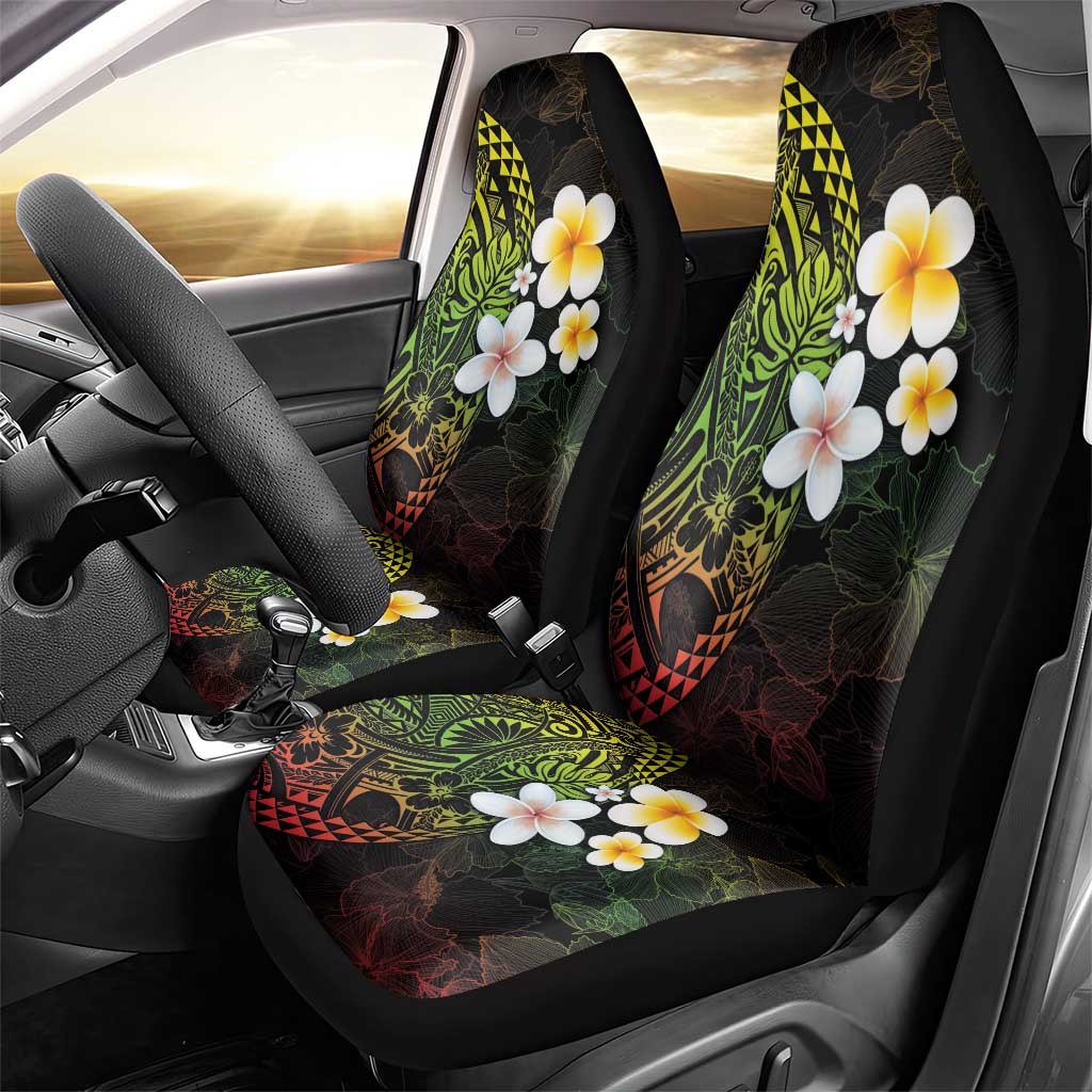Hawaiian Hibiscus and Plumeria Polynesian Tribal Tattoo Car Seat Cover Reggae Color LT03 - Polynesian Pride