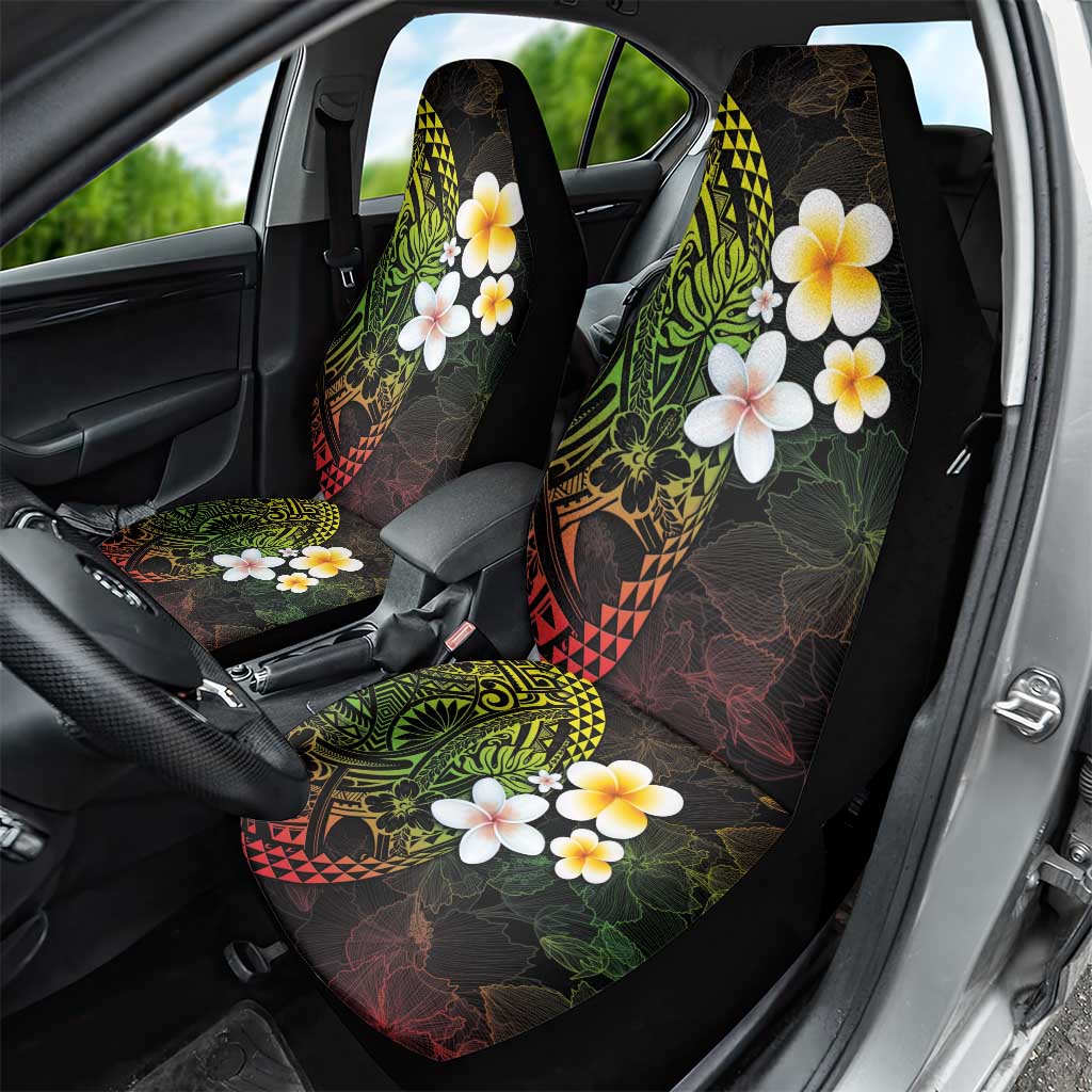 Hawaiian Hibiscus and Plumeria Polynesian Tribal Tattoo Car Seat Cover Reggae Color LT03 - Polynesian Pride