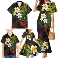 Hawaiian Hibiscus and Plumeria Polynesian Tribal Tattoo Family Matching Mermaid Dress and Hawaiian Shirt Reggae Color LT03 - Polynesian Pride