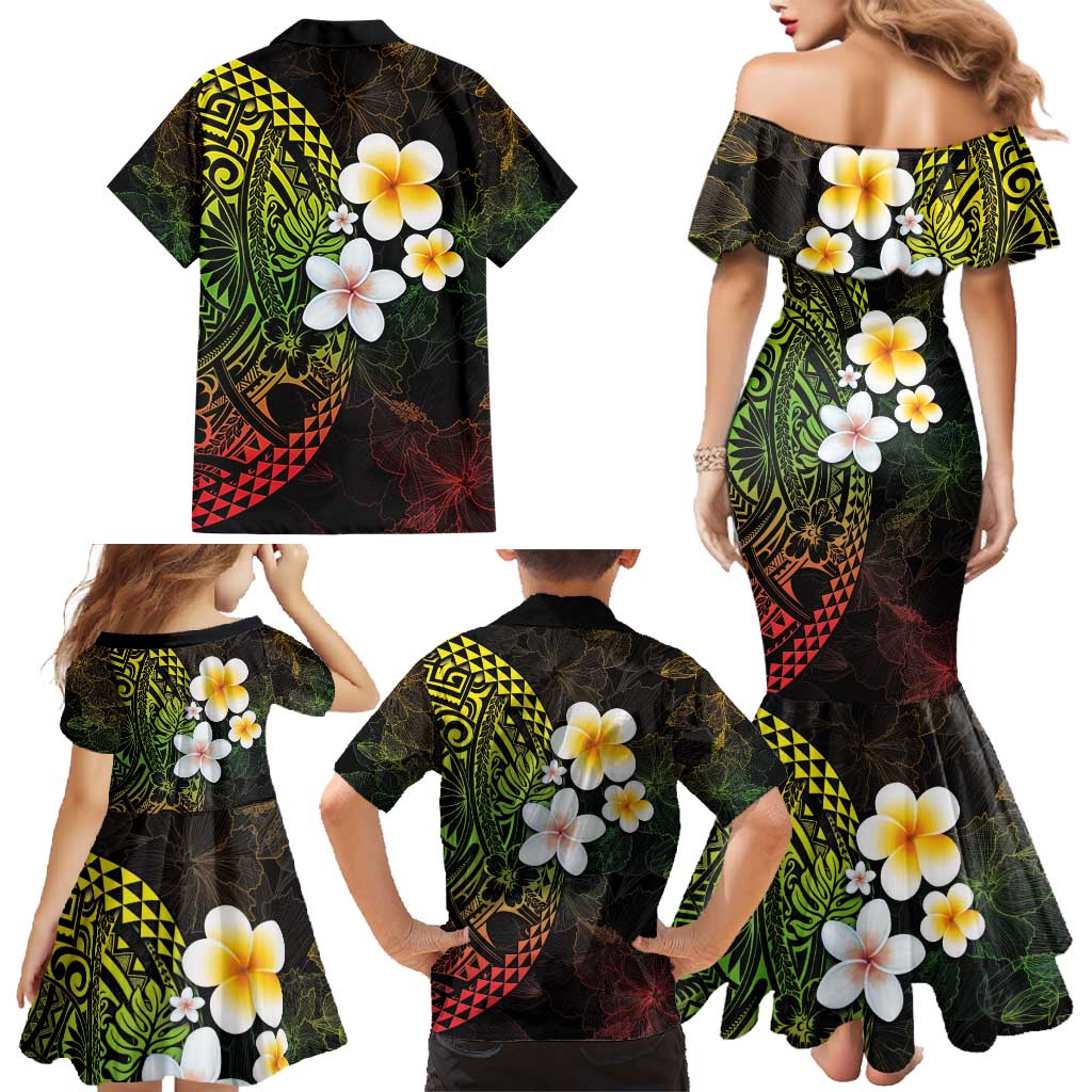 Hawaiian Hibiscus and Plumeria Polynesian Tribal Tattoo Family Matching Mermaid Dress and Hawaiian Shirt Reggae Color LT03 - Polynesian Pride
