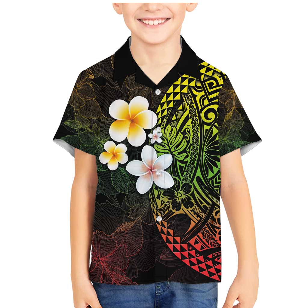 Hawaiian Hibiscus and Plumeria Polynesian Tribal Tattoo Family Matching Mermaid Dress and Hawaiian Shirt Reggae Color LT03 Son's Shirt Reggae - Polynesian Pride