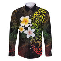 Hawaiian Hibiscus and Plumeria Polynesian Tribal Tattoo Family Matching Puletasi and Hawaiian Shirt Reggae Color LT03 Dad's Shirt - Long Sleeve Reggae - Polynesian Pride