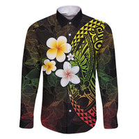 Hawaiian Hibiscus and Plumeria Polynesian Tribal Tattoo Family Matching Short Sleeve Bodycon Dress and Hawaiian Shirt Reggae Color LT03 Dad's Shirt - Long Sleeve Reggae - Polynesian Pride