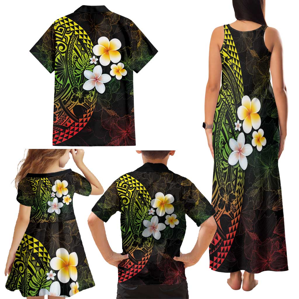 Hawaiian Hibiscus and Plumeria Polynesian Tribal Tattoo Family Matching Tank Maxi Dress and Hawaiian Shirt Reggae Color LT03 - Polynesian Pride