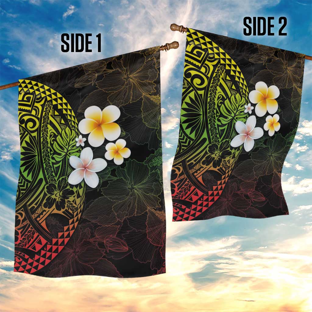 Hawaiian Hibiscus and Plumeria Polynesian Tribal Tattoo Garden Flag Reggae Color LT03 - Polynesian Pride