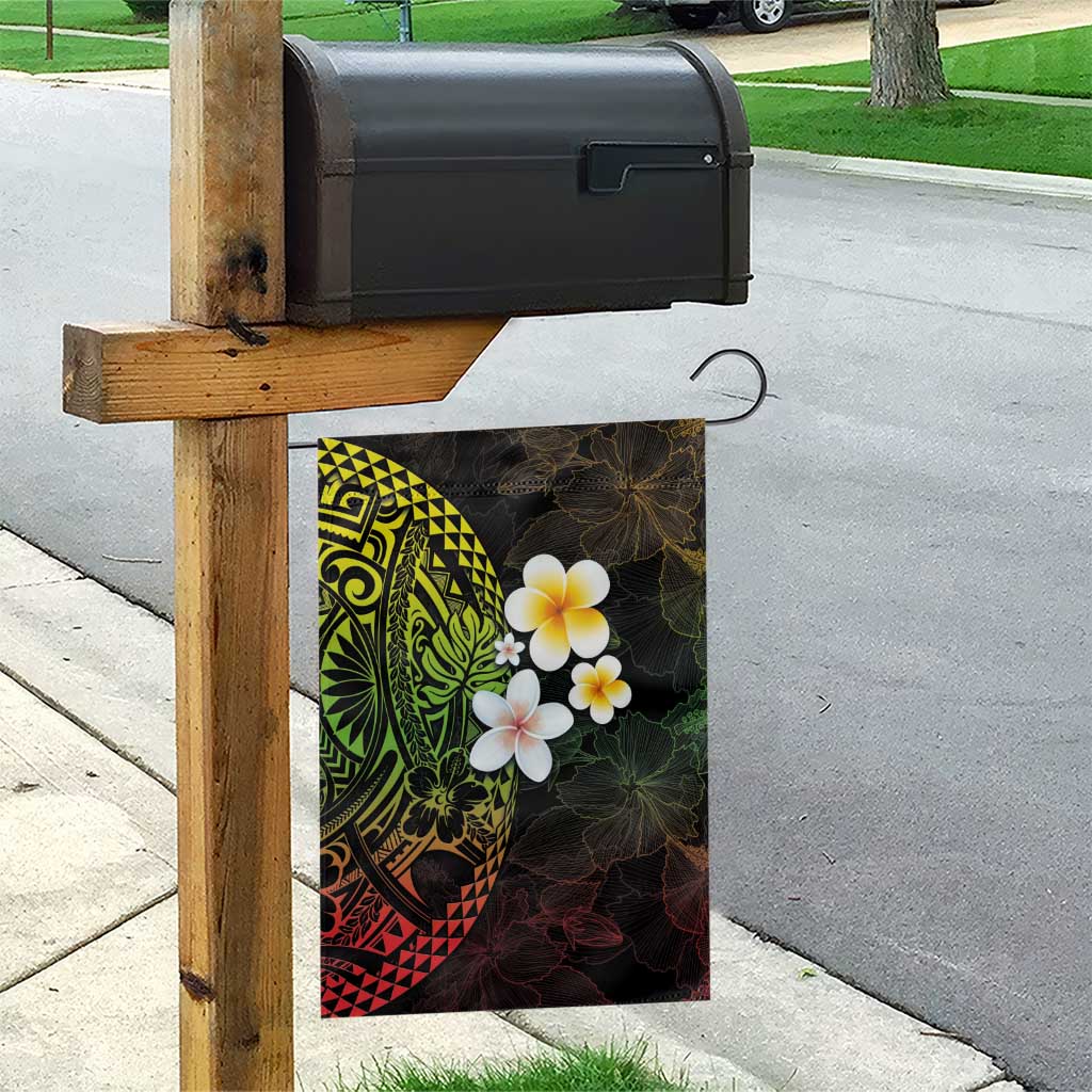 Hawaiian Hibiscus and Plumeria Polynesian Tribal Tattoo Garden Flag Reggae Color LT03 - Polynesian Pride