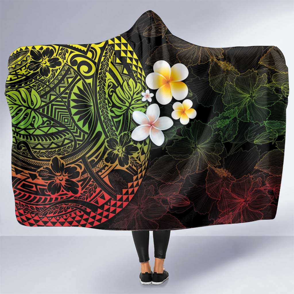 Hawaiian Hibiscus and Plumeria Polynesian Tribal Tattoo Hooded Blanket Reggae Color LT03 One Size Reggae - Polynesian Pride