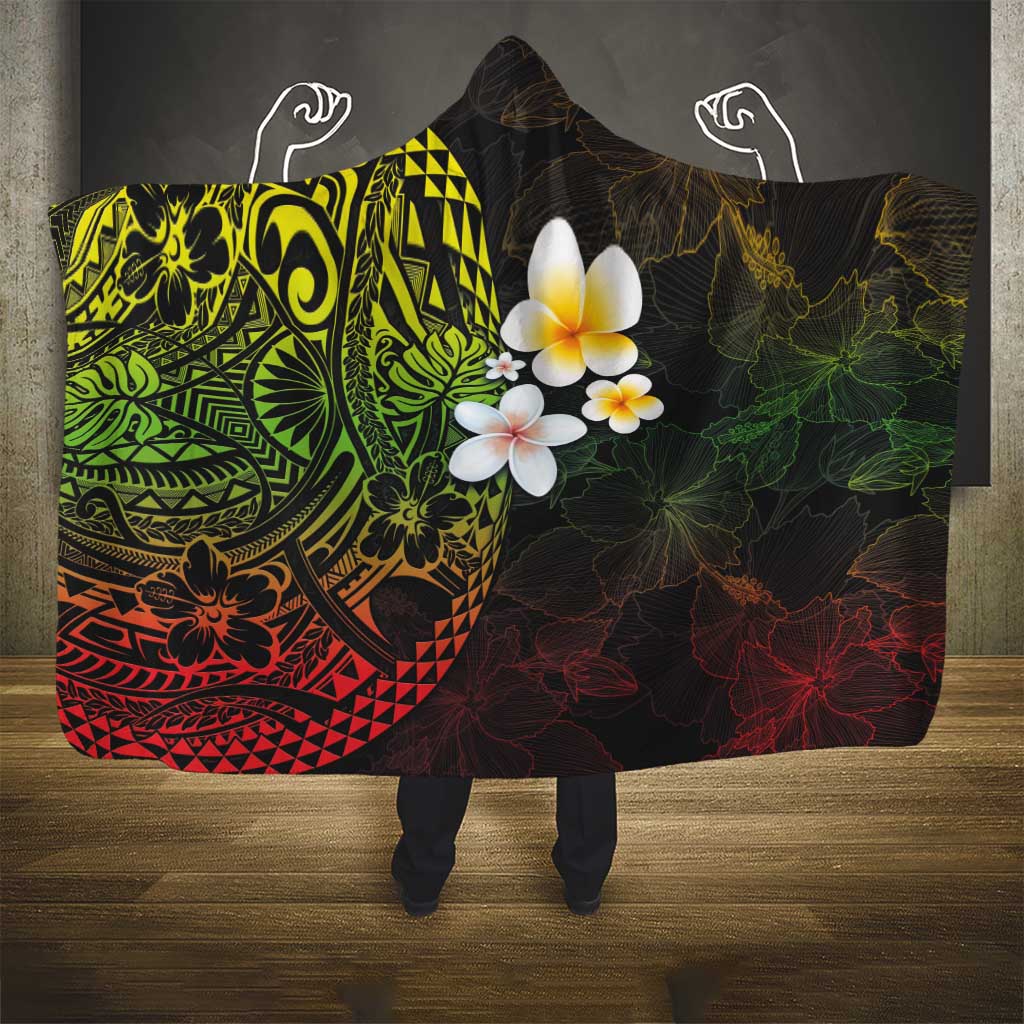 Hawaiian Hibiscus and Plumeria Polynesian Tribal Tattoo Hooded Blanket Reggae Color LT03 - Polynesian Pride
