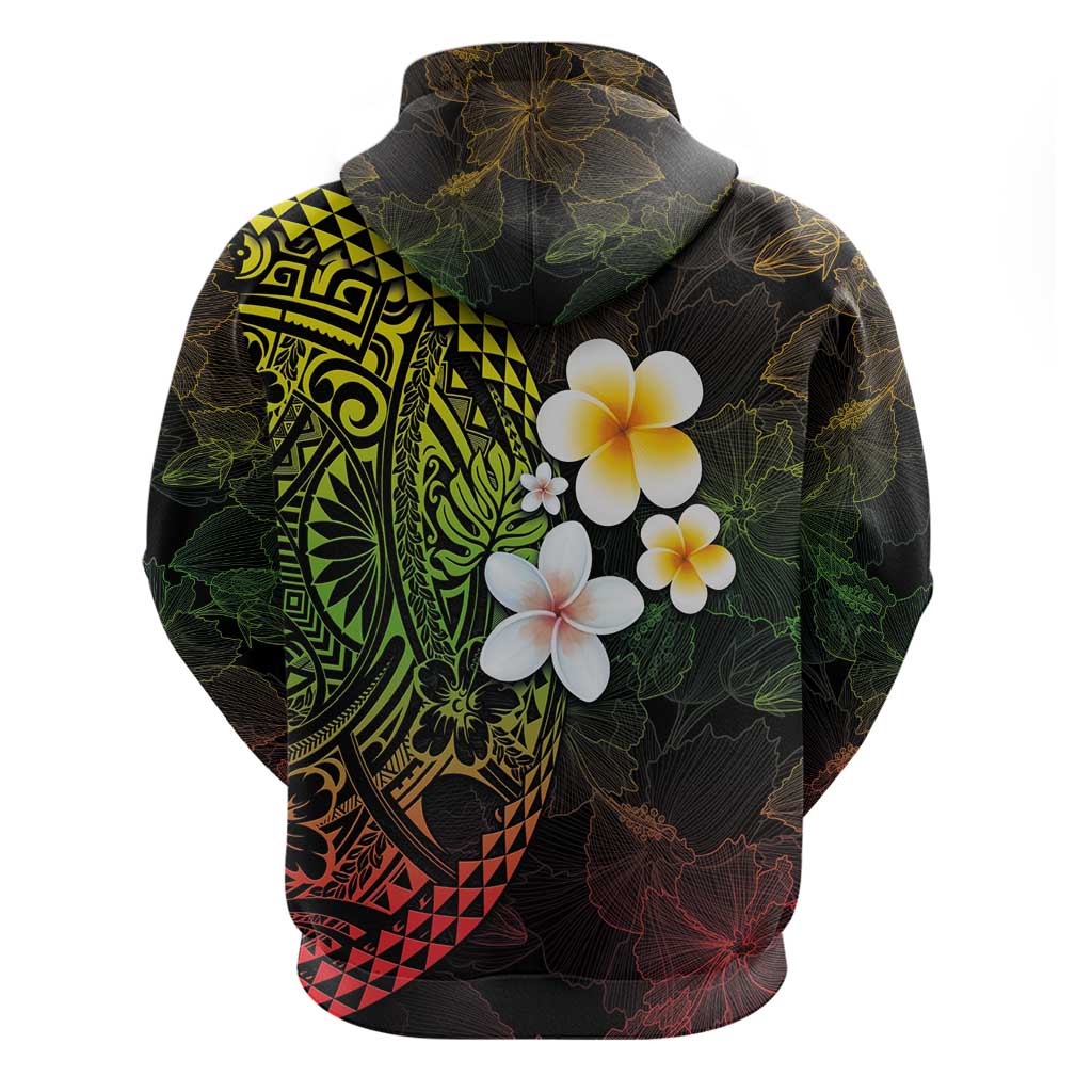 Hawaiian Hibiscus and Plumeria Polynesian Tribal Tattoo Hoodie Reggae Color LT03 - Polynesian Pride