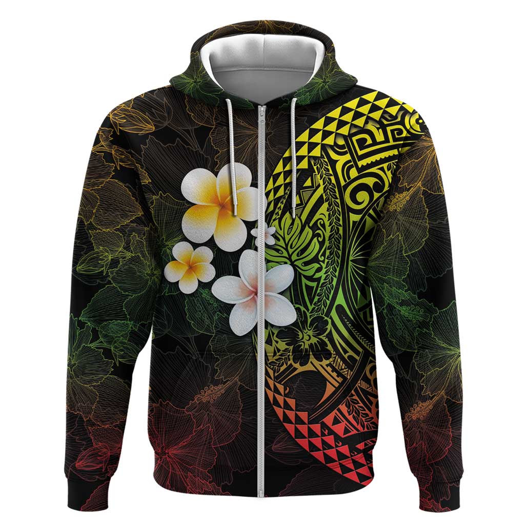 Hawaiian Hibiscus and Plumeria Polynesian Tribal Tattoo Hoodie Reggae Color LT03 Zip Hoodie Reggae - Polynesian Pride