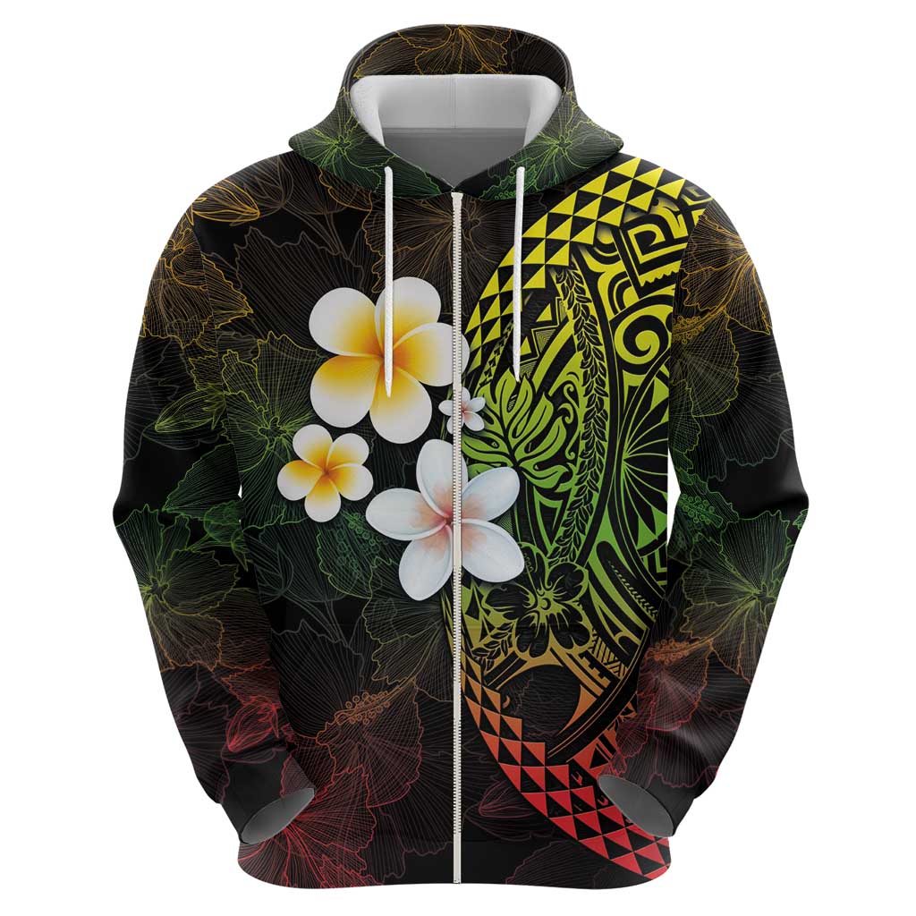 Hawaiian Hibiscus and Plumeria Polynesian Tribal Tattoo Hoodie Reggae Color LT03 - Polynesian Pride