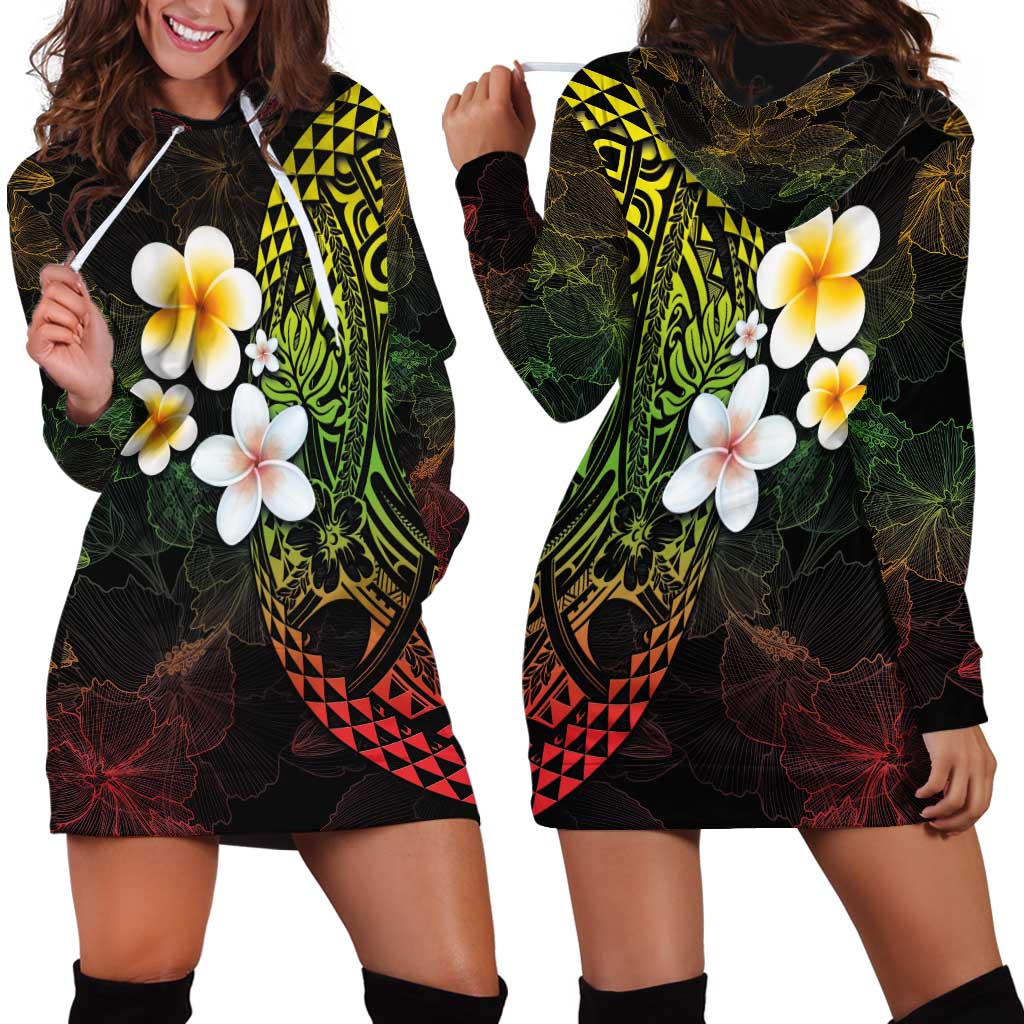 Hawaiian Hibiscus and Plumeria Polynesian Tribal Tattoo Hoodie Dress Reggae Color LT03 - Polynesian Pride